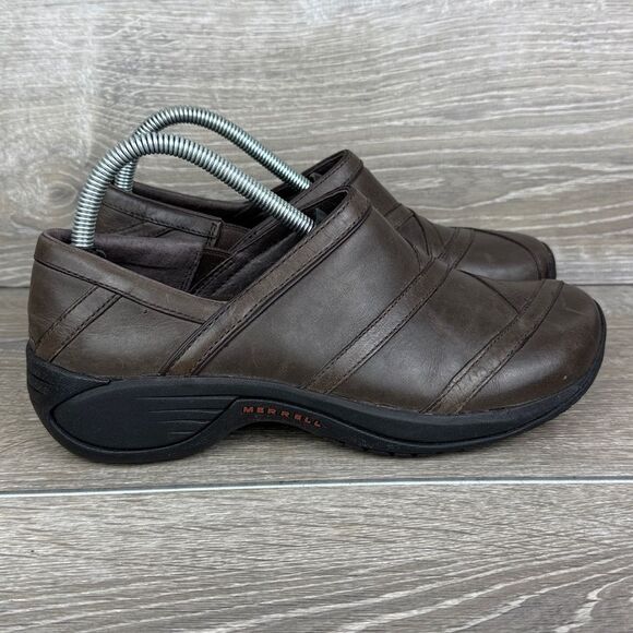 Merrell Encore Eclipse Women’s Size 8 Smooth Bug Brown Leather Slip On Shoes - Picture 1 of 11
